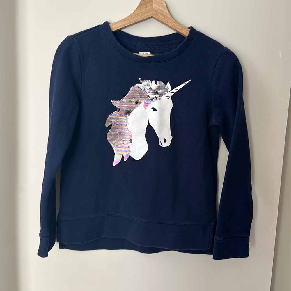 Gap Kids Sequin Unicorn Navy Blue Sweatshirt Size 12